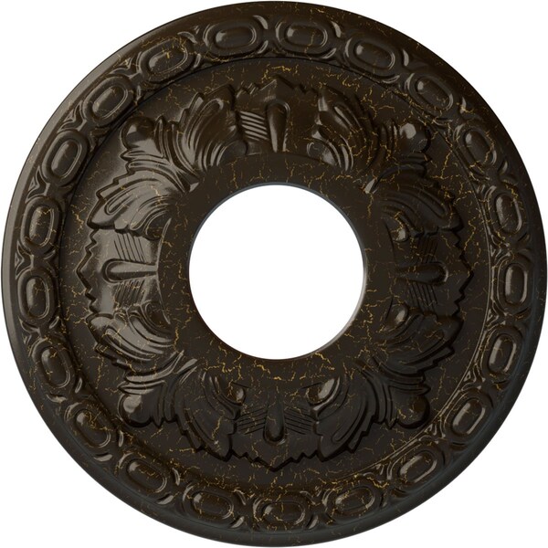 Ekena Millwork Leaf Ceiling Medallion (Canopies up to 4 3/4"), 11 3/8"OD x 3 5/8"ID x 1 1/8"P, Stone Hearth Crackle CM11LFSHC - main